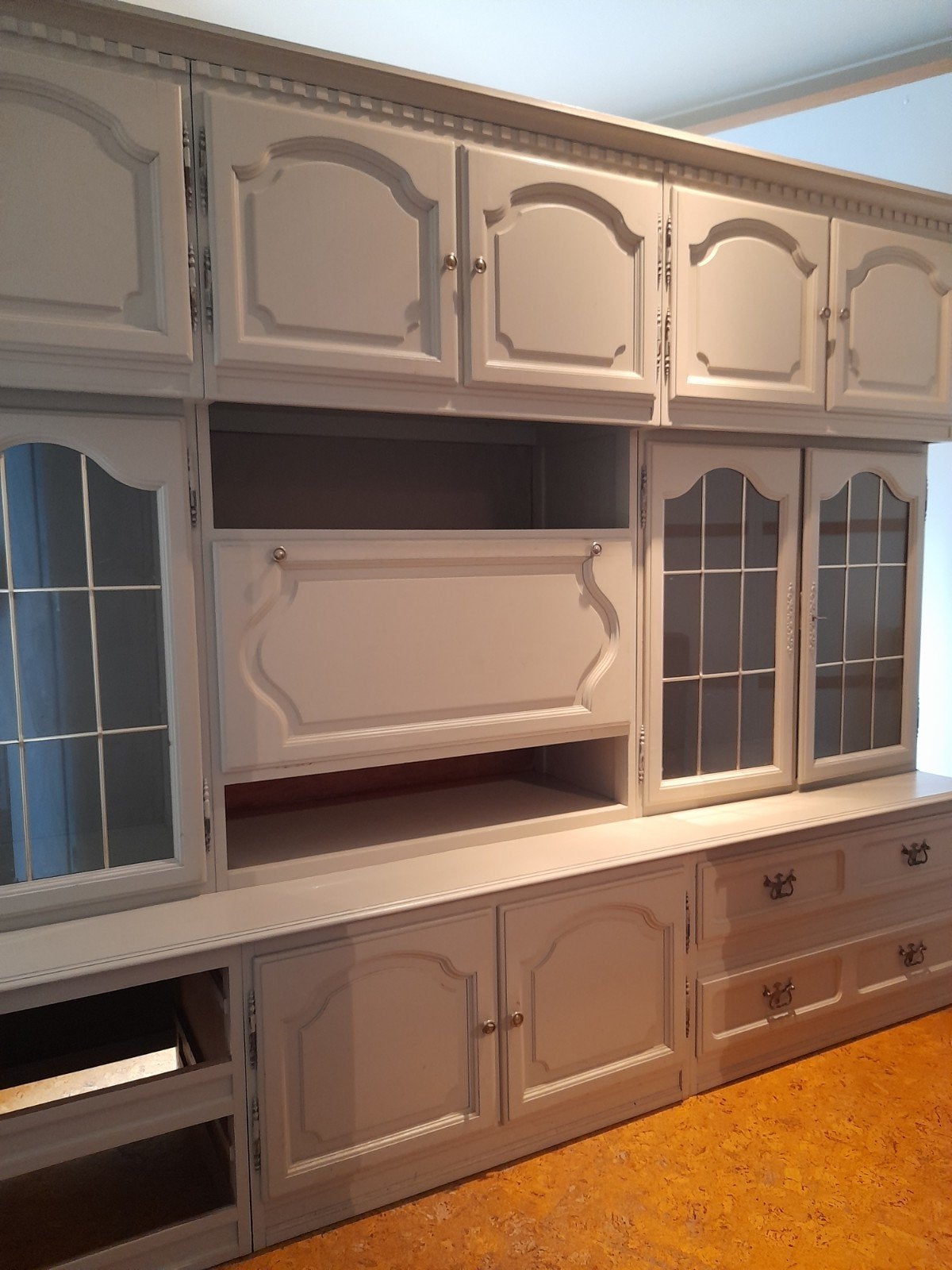 Vitrine 3 pièces en chêne peint, Avec tiroir(s), 200 cm ou plus, Klassiek, Utilisé