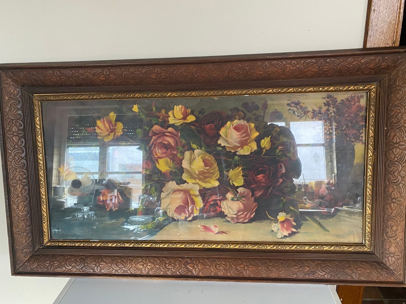Oude kader met bloemenprint, Antiek en Kunst, Ophalen