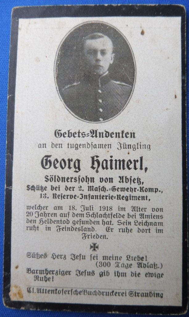 Carte de prière de la Première Guerre mondiale Amiens, 1918, Envoi, Armée de terre, Autres types