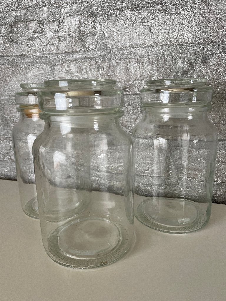 3 identieke potten met deksel - opbergers - glas, Maison & Meubles, Avec couvercle, Casserole, Bidon ou Boîte, Verre, Enlèvement