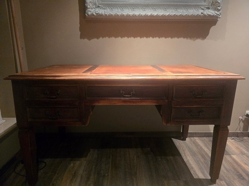 Bureau en bois massif avec cuir – Très bon état, Antiquités & Art, Antiquités | Bureau & Affaires, Enlèvement