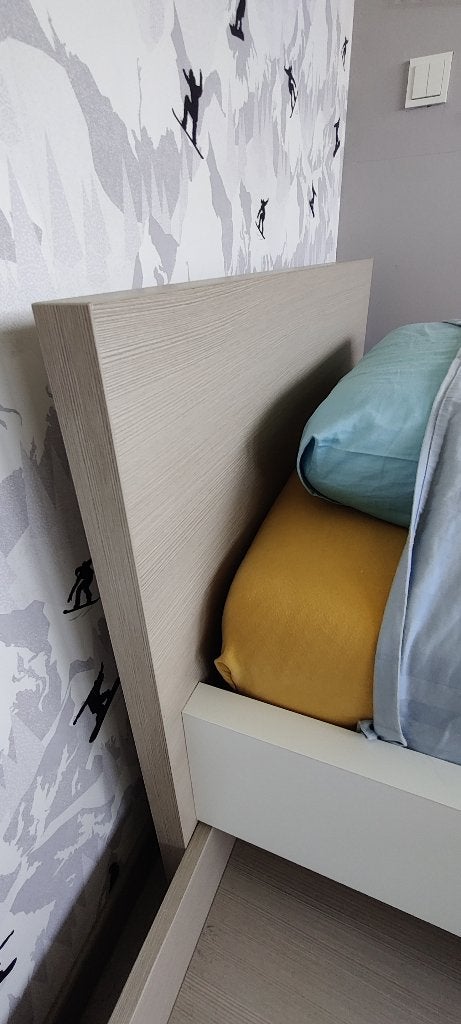Eiken eenpersoonsbed tienerkamer, Ophalen, 85 tot 100 cm, Zo goed als nieuw, Lattenbodem