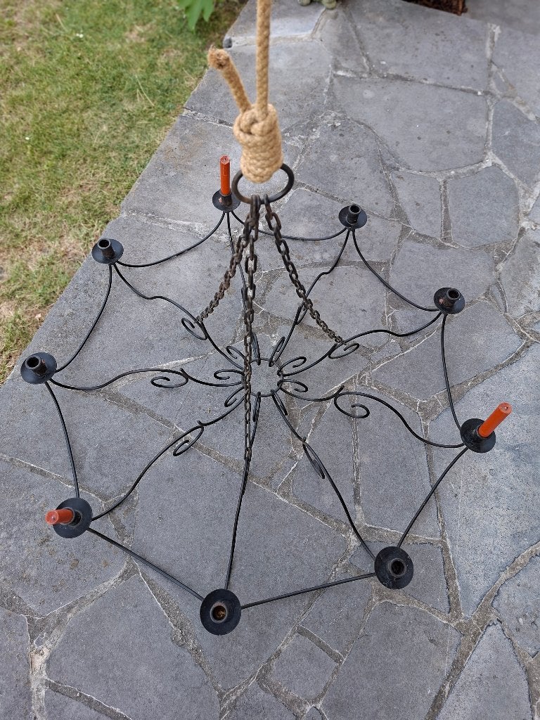 Grand lustre bougeoir suspendu en fer forgé, Maison & Meubles, Lampes | Lustres, Autres culots, Enlèvement, Utilisé, Métal