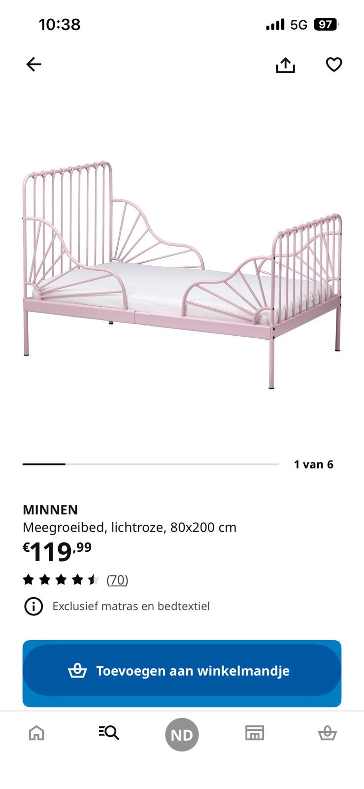 Meegroeibed ikea, roze, met meegroei matras en gewone matras, 85 tot 100 cm, Zo goed als nieuw, 180 cm of meer, Ophalen