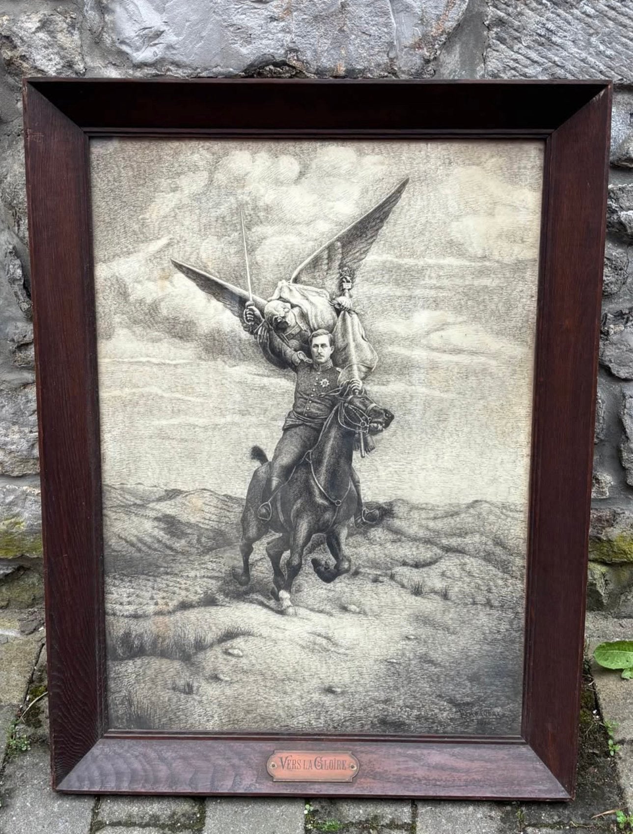Fusain Albert 1er 1916 signé  Cadre total 72 x 96 cm, Collections, Objets militaires | Seconde Guerre mondiale, Enlèvement ou Envoi