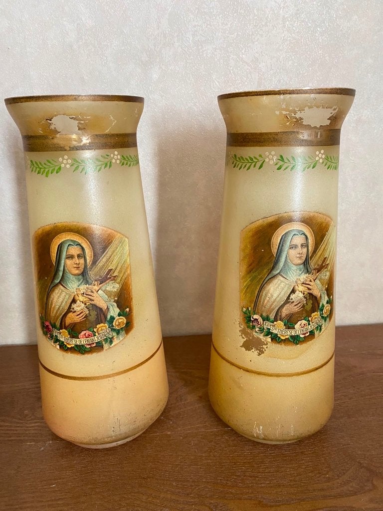 2 antieke religieuze vazen, Antiek en Kunst, Ophalen of Verzenden