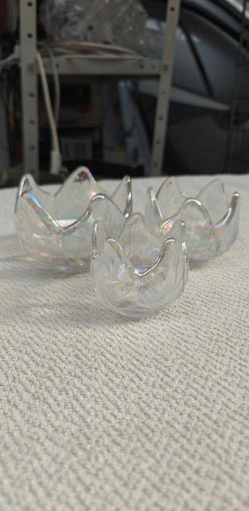 theelichtjes in nestvorm 3 stuks parelmoerig glas, Windlicht, Meerkleurig, Ophalen of Verzenden, 6 cm