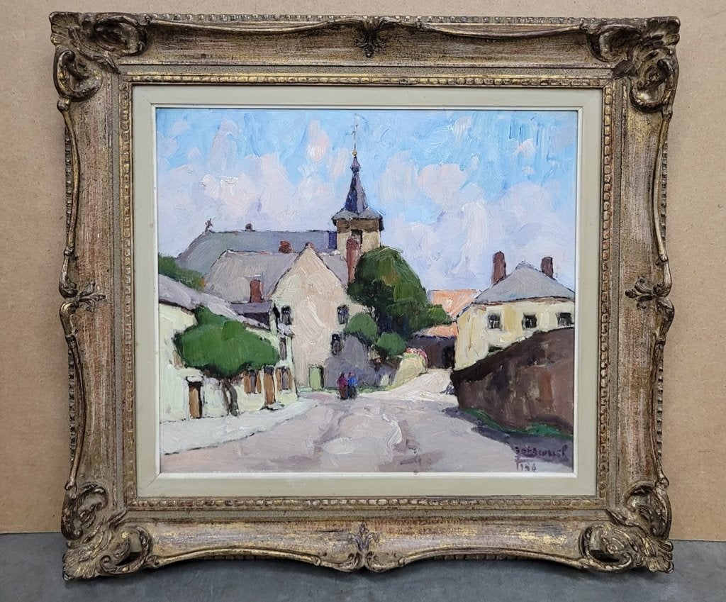 Jean Baptiste SCORIEL, geanimeerd dorpsgezicht, Antiquités & Art, Art | Peinture | Classique, Enlèvement ou Envoi, Peinture à l'huile