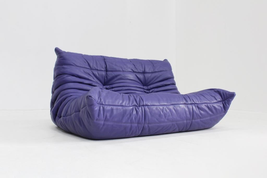 Vintage paarse leren Togo 2-zitsbank van Ligne Roset, Ophalen of Verzenden