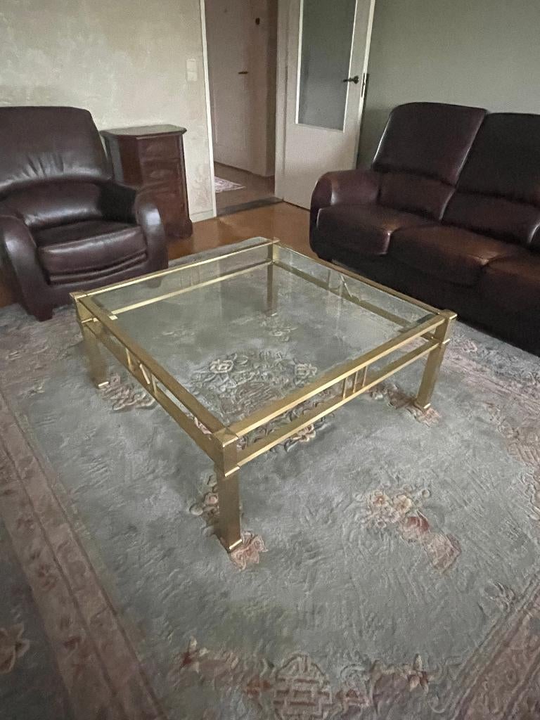 Salontafel glas met gouden poten, Ophalen, 50 tot 100 cm, Vierkant, 50 tot 100 cm