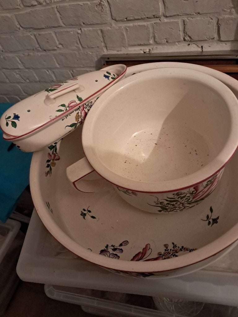 Porseleinen waskom-zeepbakje-pot, Antiquités & Art, Antiquités | Porcelaine, Enlèvement