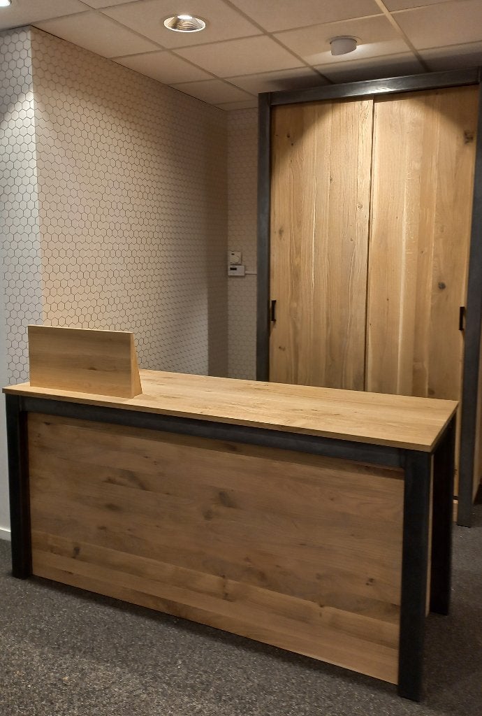 Balie bureau toonbank ontvangstbalie verkoopbalie desk., Enlèvement, Neuf, Brun, Bois