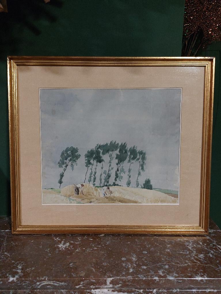 Lot van 1 aquarel en 2 tekeningen, Antiek en Kunst, Kunst | Schilderijen | Klassiek, Ophalen
