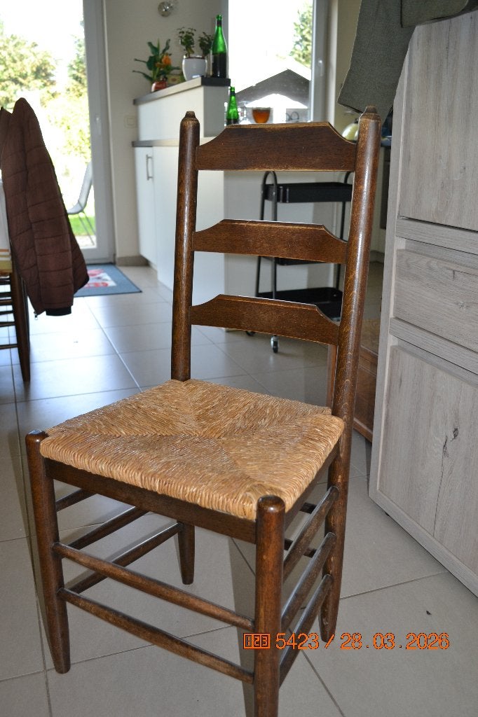 6 houten stoelen en mulchen, Huis en Inrichting, Stoelen, Ophalen, Hout