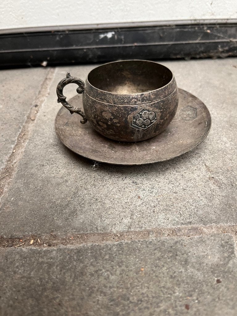 Assiette vintage avec tasse, Enlèvement ou Envoi
