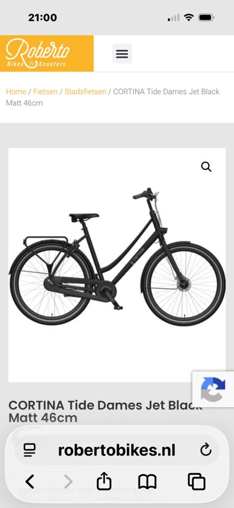 CORTINA Tide Dames Jet Black Matt 46cm, Vélos & Vélomoteurs, Vélos | Femmes | Vélos pour femme, Neuf, Autres marques, Vitesses
