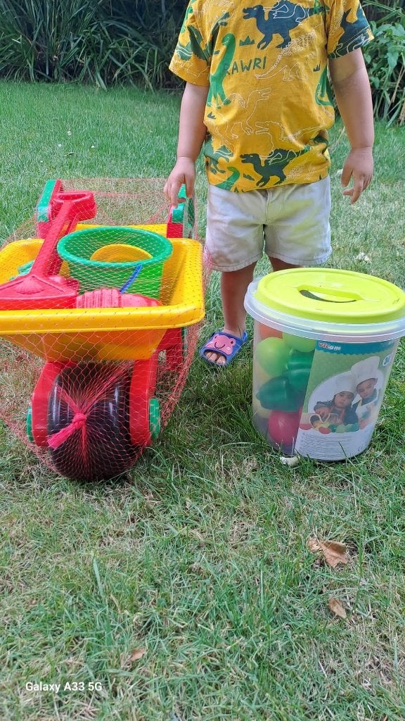 Brouette pour enfants (neuve) + légumes jouets (nouveau), Enlèvement, Neuf