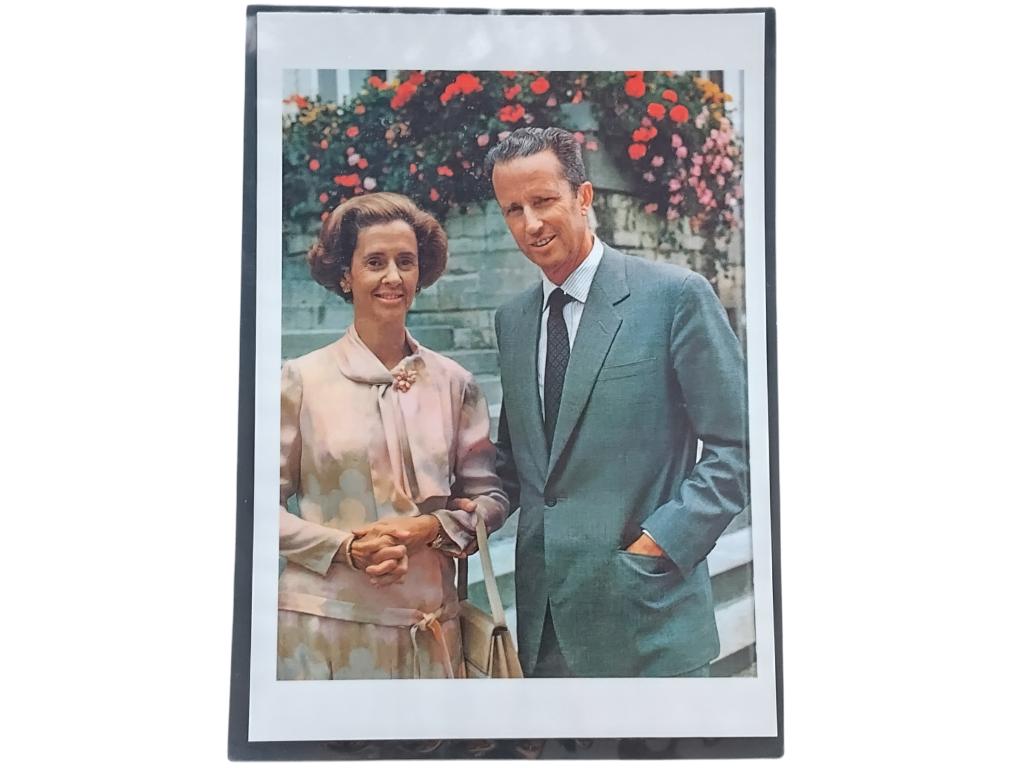 Photo couleur plastifiée Roi Baudoin Reine Fabiola vintage, Enlèvement, Comme neuf, Carte, Photo ou Gravure