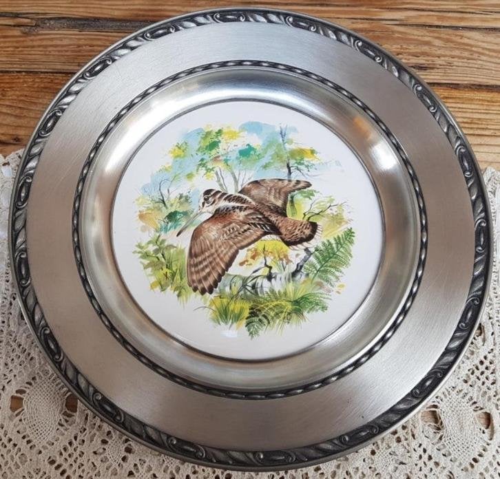 Ingelijste ronde tegel met snip/ vogel , Delfts, tinnen bord, Ophalen of Verzenden