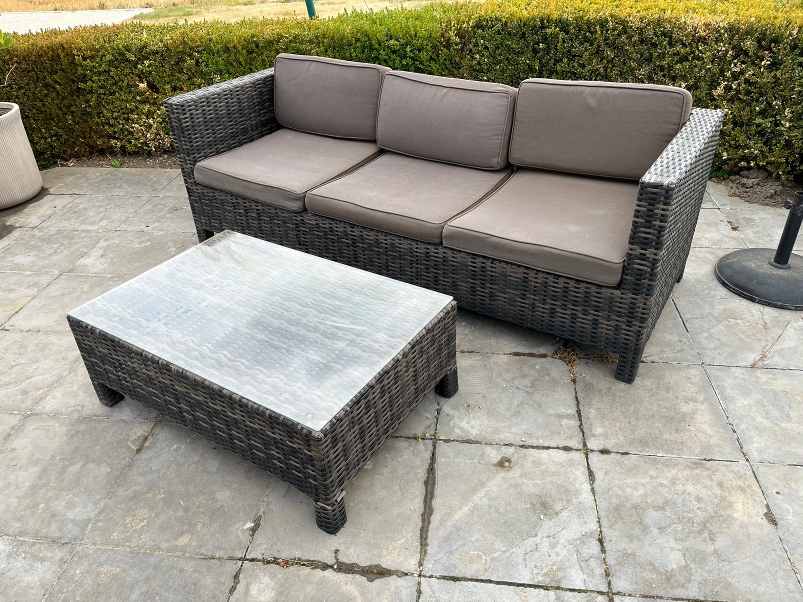 Lounge zetel 1m90 + tafel, Tuin en Terras, Ophalen, Gebruikt, 3 zitplaatsen, Loungeset