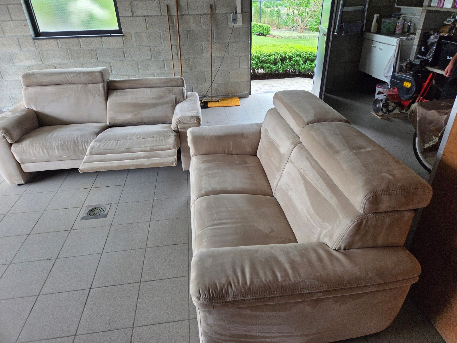 Salon, Huis en Inrichting, Ophalen, Gebruikt, Leer, Rechte bank