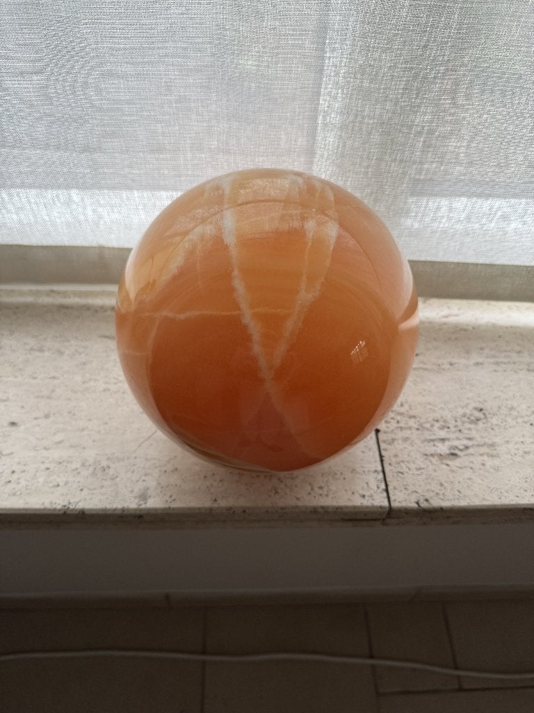 Boule de calcite orange, 12,5 kg, 19 cm de diamètre, Enlèvement