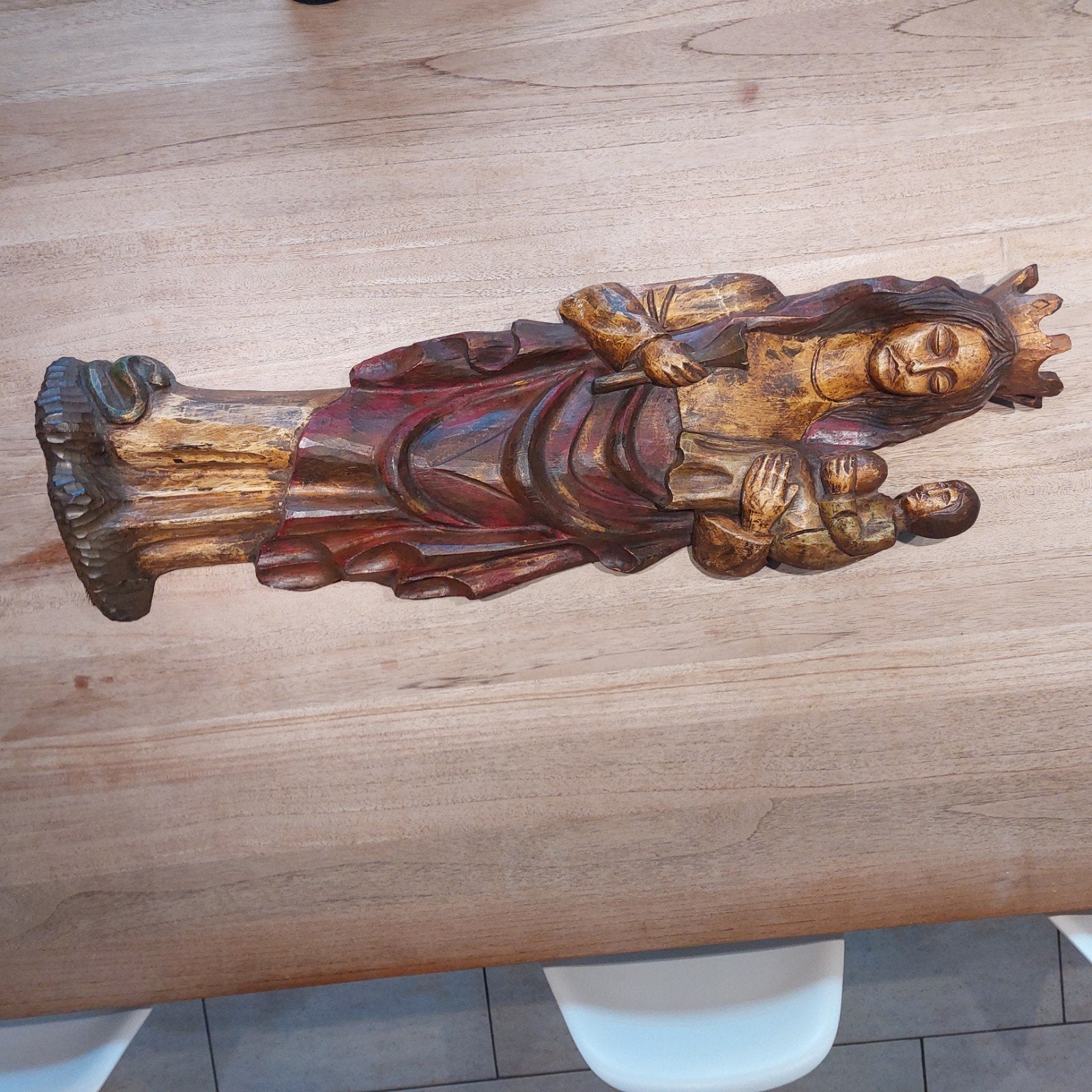Prachtig handgesneden houten Mariabeeld met Kind. 90 cm hoog, Antiek en Kunst, Ophalen