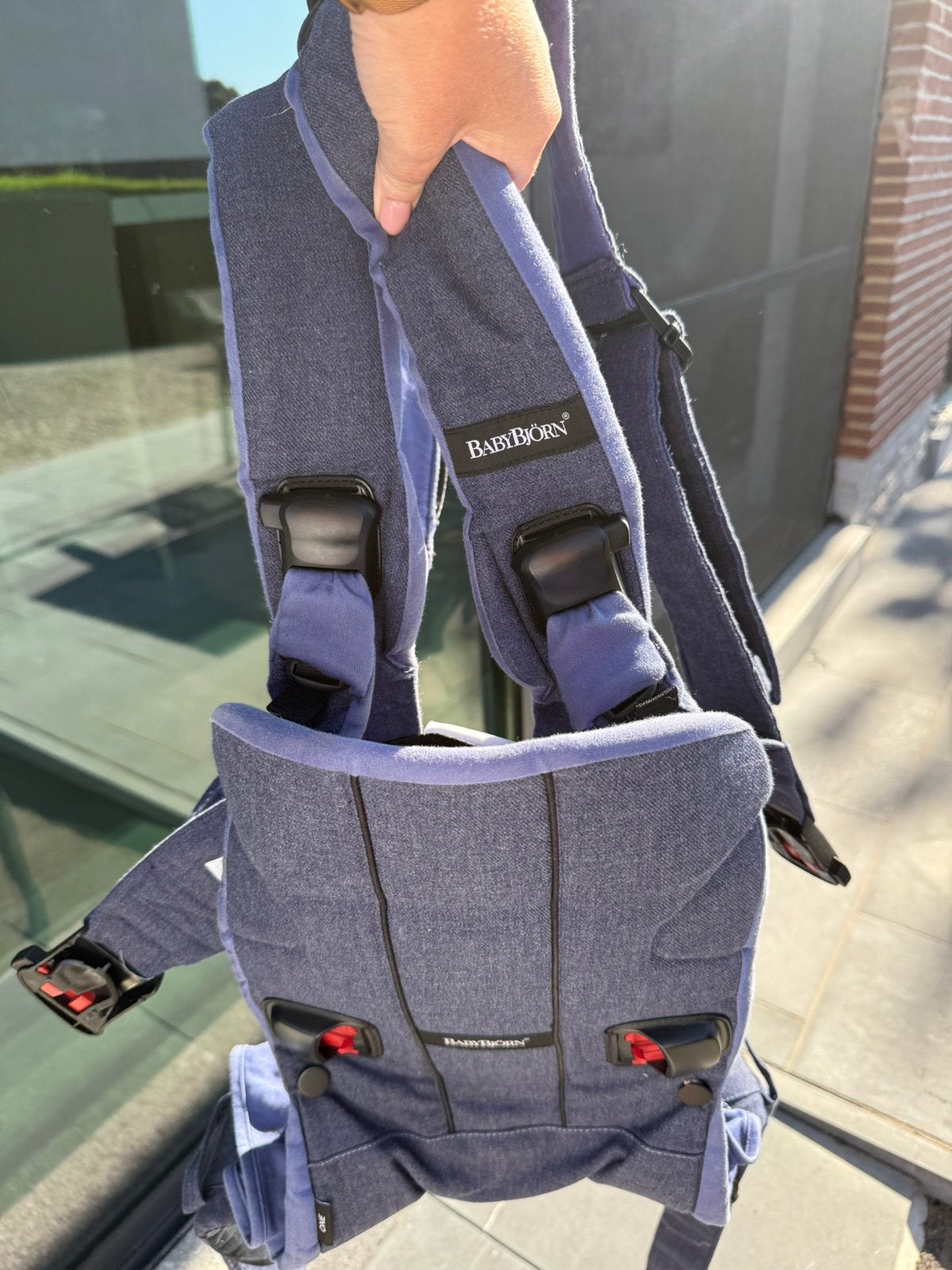 BabyBjörn draagzak in jeanskleur, Audio, Tv en Foto, Foto | Cameratassen, Ophalen, Zo goed als nieuw, Blauw