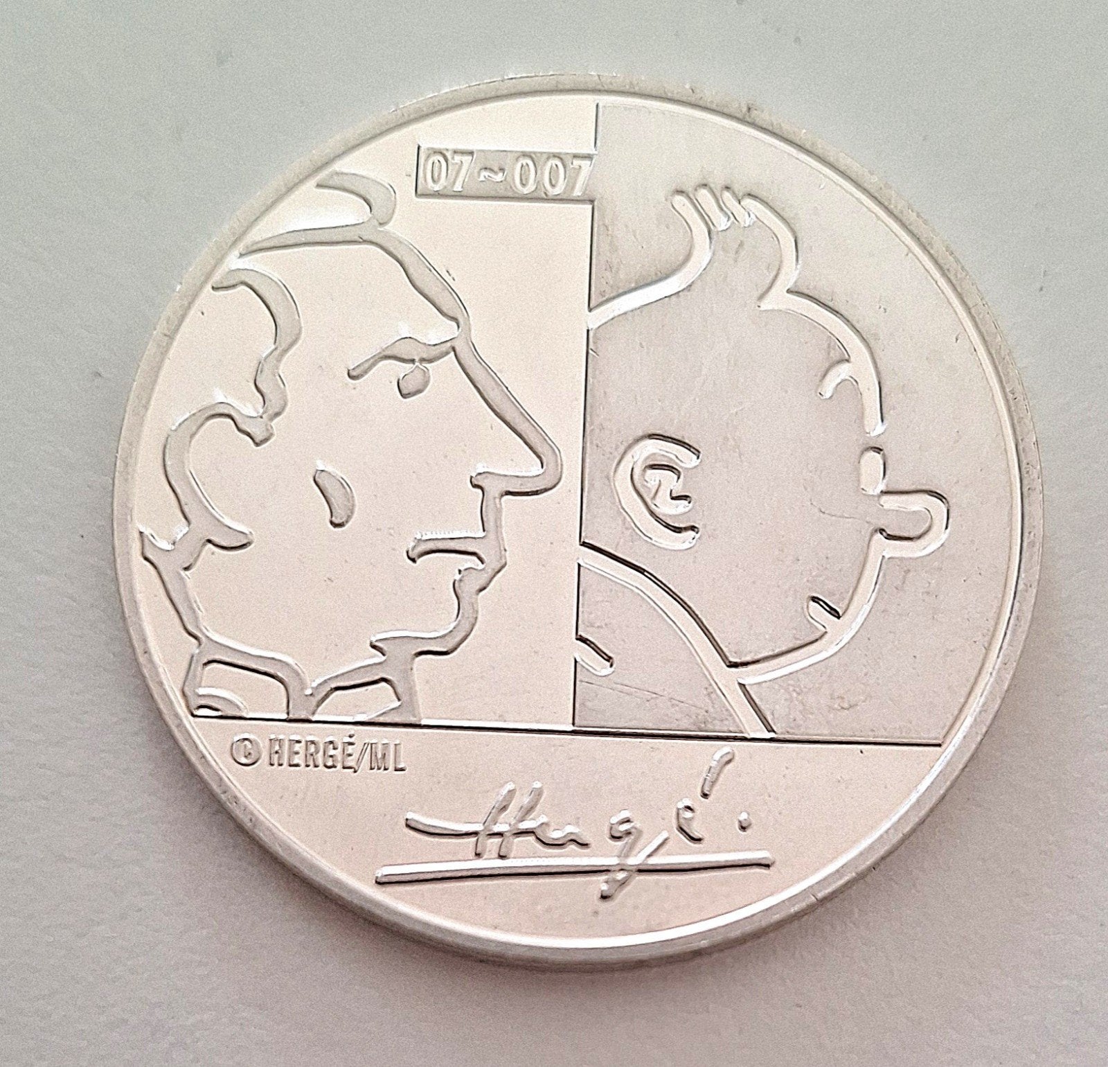 20 euros 2007 Herge argent fdc jamais circuler, Argent, Argent