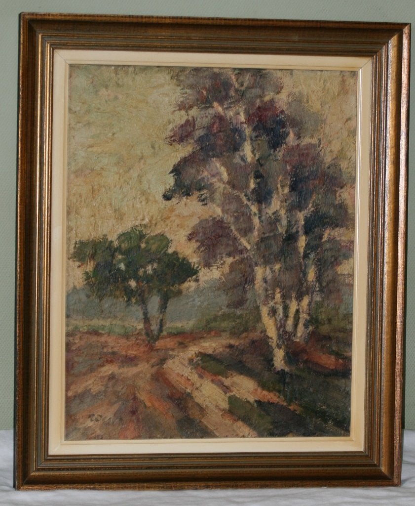 Roux - Schilderij olie op doek, Antiquités & Art, Art | Peinture | Classique, Enlèvement ou Envoi, Peinture à l'huile, Paysage