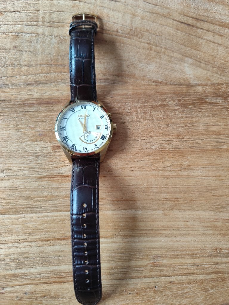 Montre Seiko Kinetic 5M84-0AE0 – Full Set (Boîte & Papiers), Montre-bracelet, Seiko, Enlèvement ou Envoi, Cuir