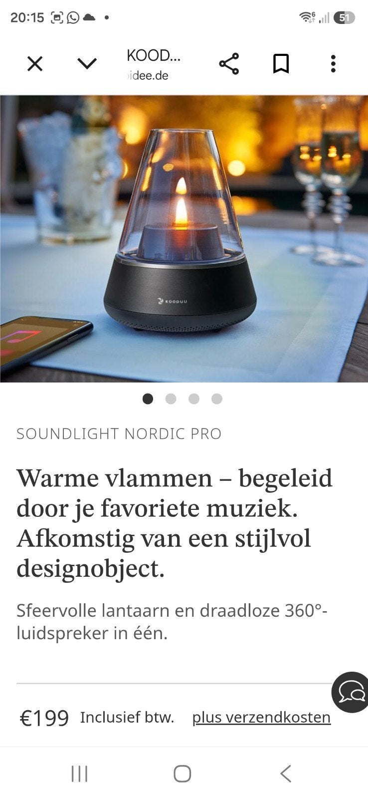 Lampe à huile Koodu Nordic Light/ Bluetooth + cartouche d'hu, Enlèvement, Métal, Noir, Moderne