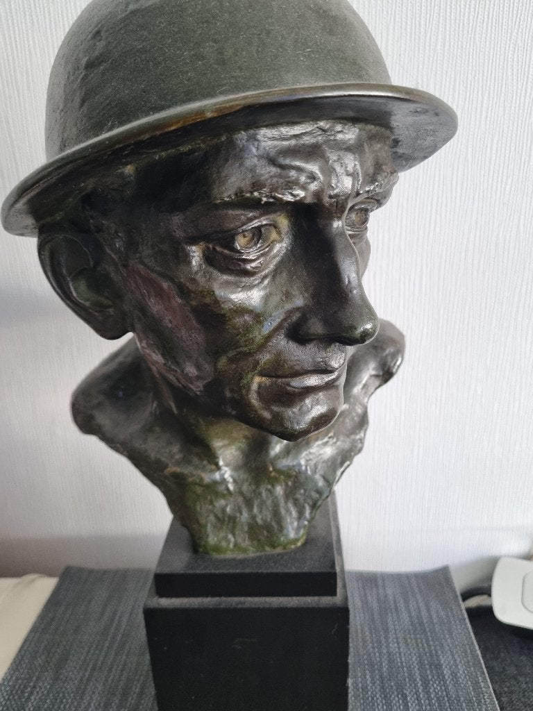 Bronzen beeld mijnwerker., Antiek en Kunst, Ophalen, Gemerkt, 50 - 100 cm, Brons