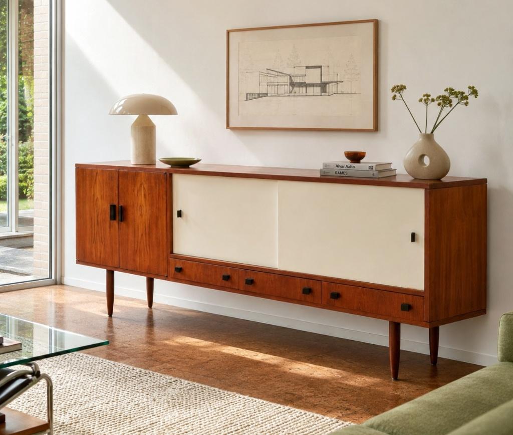 Prachtige vintage design sideboard, Maison & Meubles, Armoires | Dressoirs, Comme neuf, Avec tiroir(s), Avec porte(s), Avec tablette(s)