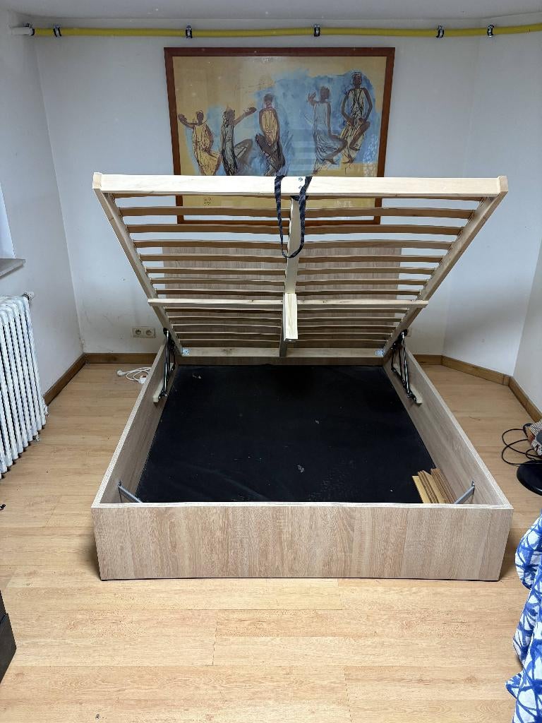 Lit double, Maison & Meubles, Chambre à coucher | Lits, Beige, Enlèvement, Classique, 200 cm