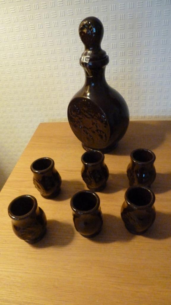Vintage karafset met 6 borrelglaasjes, Ophalen of Verzenden