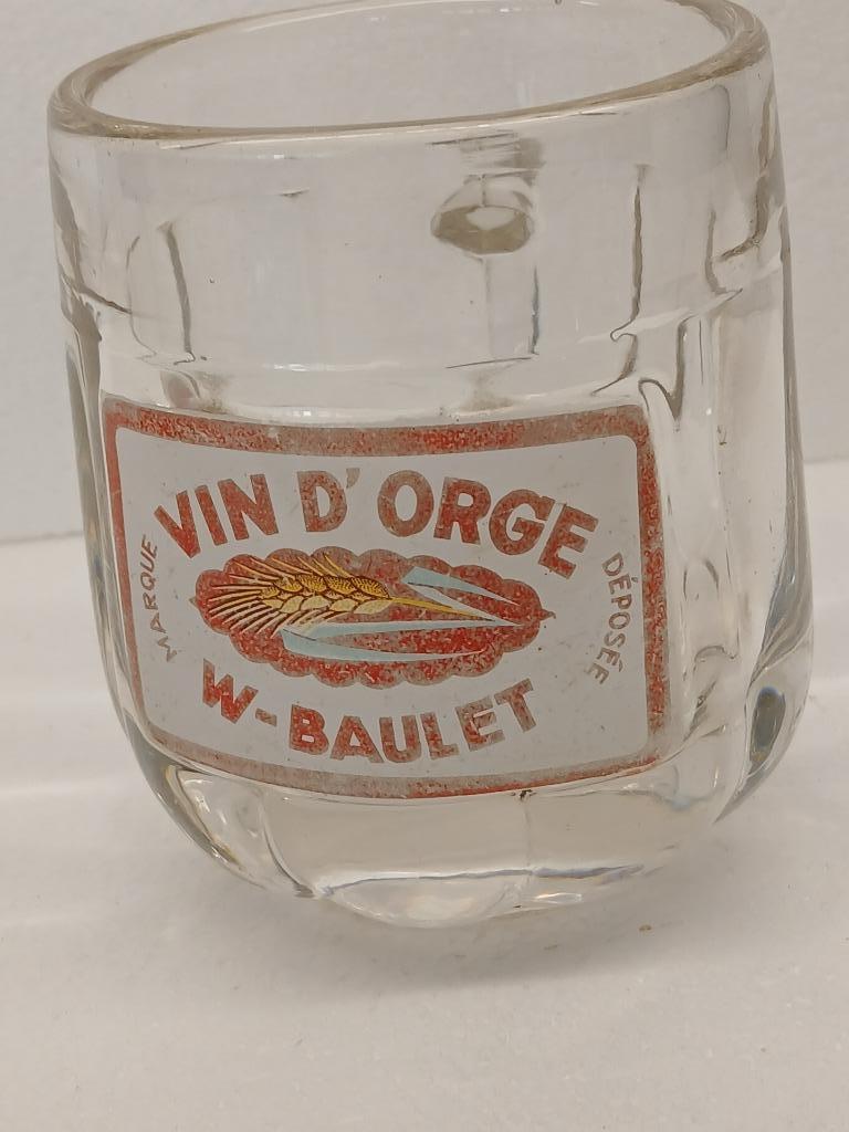 Ancienne chope en verre émaillée VIN D'ORGE de la Brie de Wa, Collections, Marques de bière, Comme neuf, Chope(s), Autres marques