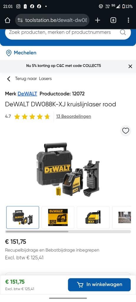 DeWalt Kruislijnlaser zelfnivellerend(nieuwe), Ophalen, Nieuw, Afstand
