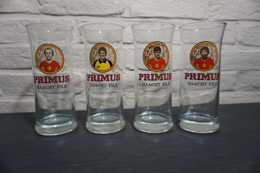 4 primus glazen rode duivels, Verzamelen, Ophalen of Verzenden, Bierglas