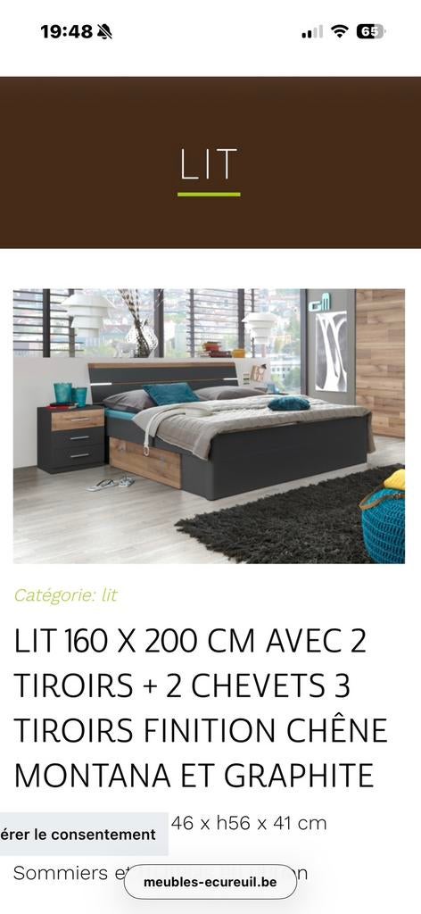 Lit a vendre 400€ negociable,tout compris sommier et matelas, Gris, Comme neuf, Enlèvement, 200 cm