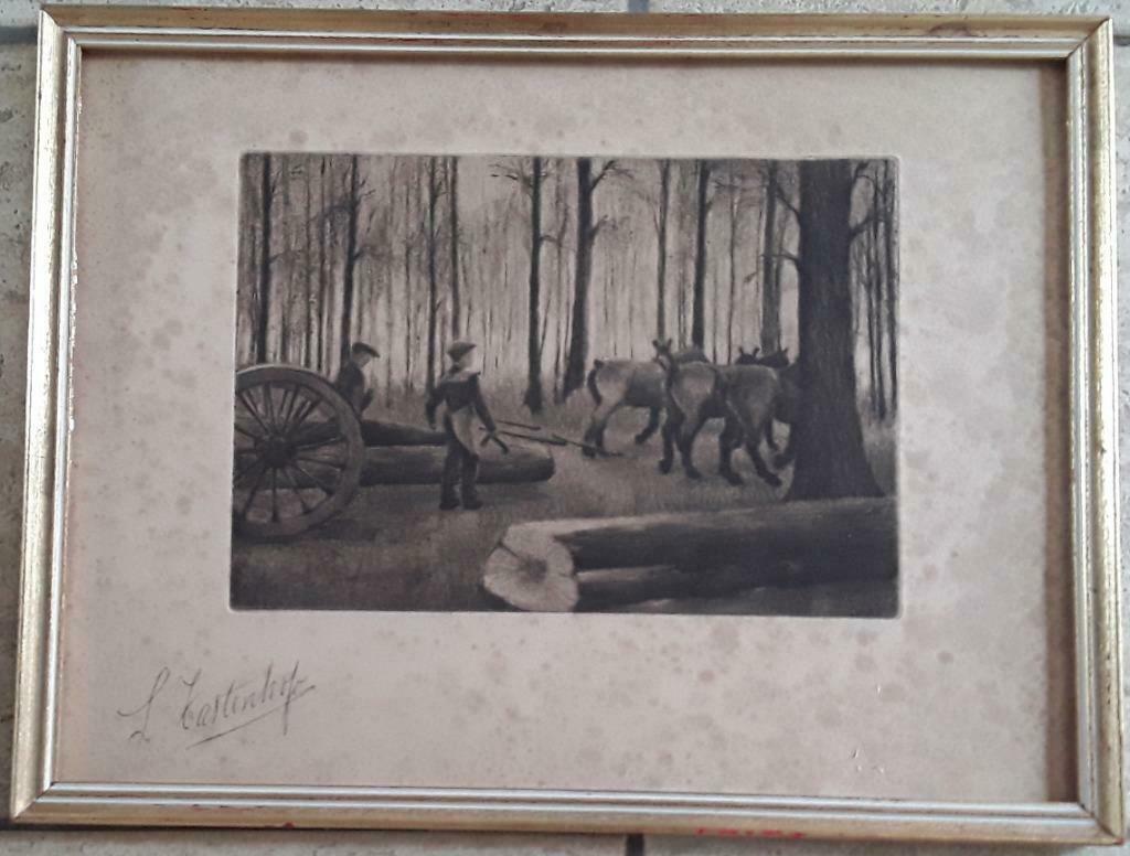 Litho boomhutsers door L. Tastenhoye, Antiek en Kunst, Kunst | Schilderijen | Klassiek, Ophalen of Verzenden