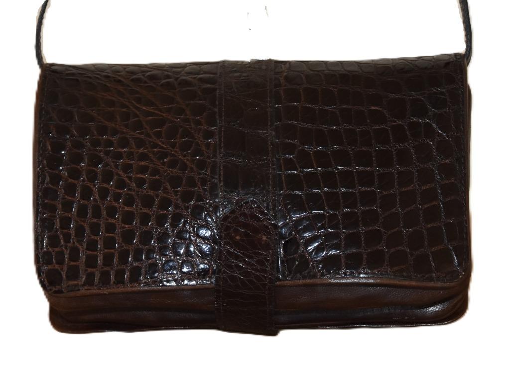 Jean Charles handtas – leer & babycroco– bruin, Handtassen en Accessoires, Ophalen of Verzenden, Gebruikt, Bruin, Handtas