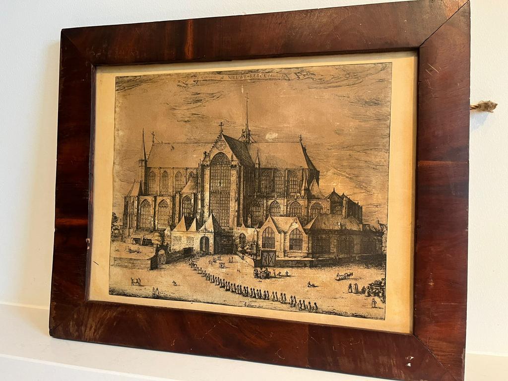 Antieke Ets Kerk Amsterdam uit 1613!, Antiek en Kunst, Ophalen