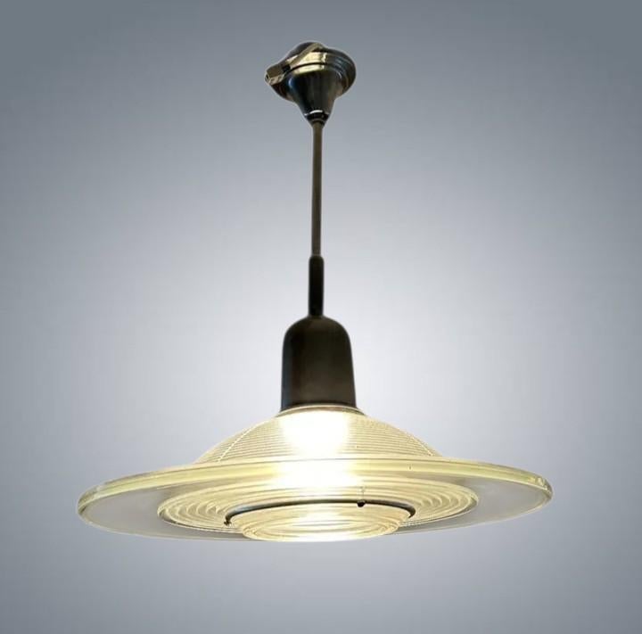 Lustre suspension Vintage Space Age Holophane Verre 1960's, Enlèvement, Verre