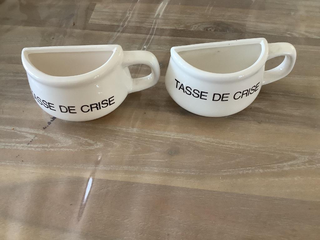 2 tasses de crise 12 cm blanches, Ophalen of Verzenden, Gebruikt, Effen, Kop(pen) en/of Schotel(s)