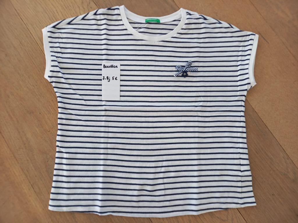 Tshirt blauw gestreept Benetton 7-8 jaar, Enlèvement ou Envoi, Chemise ou À manches longues, Comme neuf, Benetton