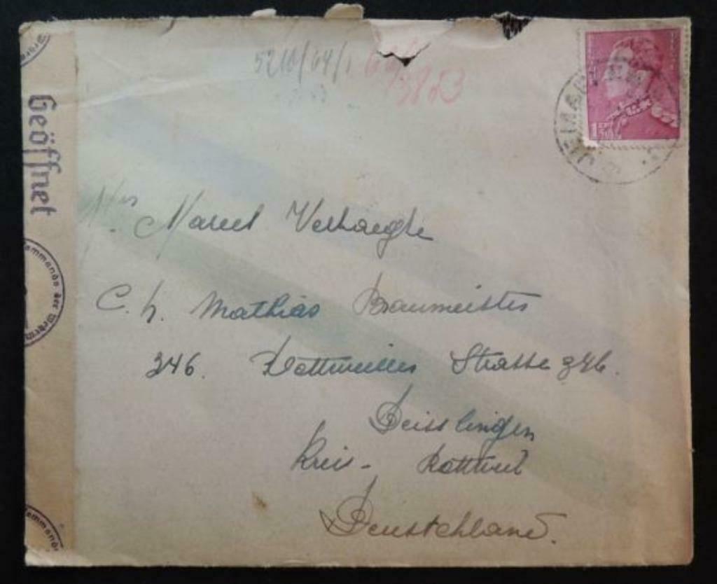 Timbre 429 Léopold III 1936 ouverte par la censure Allemande, Timbres & Monnaies, Timbres | Europe | Belgique, Affranchi, Timbre-poste