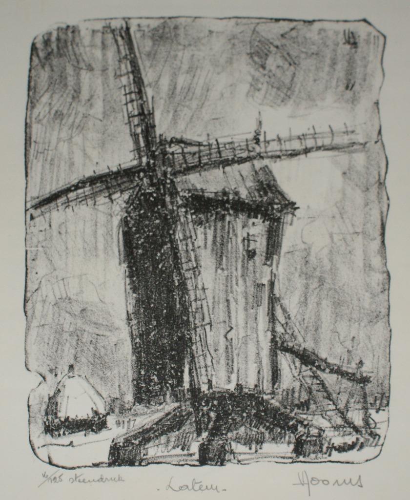 Vic Dooms (1912-1994): Molen Latem (38 x 46 cm), Ophalen of Verzenden