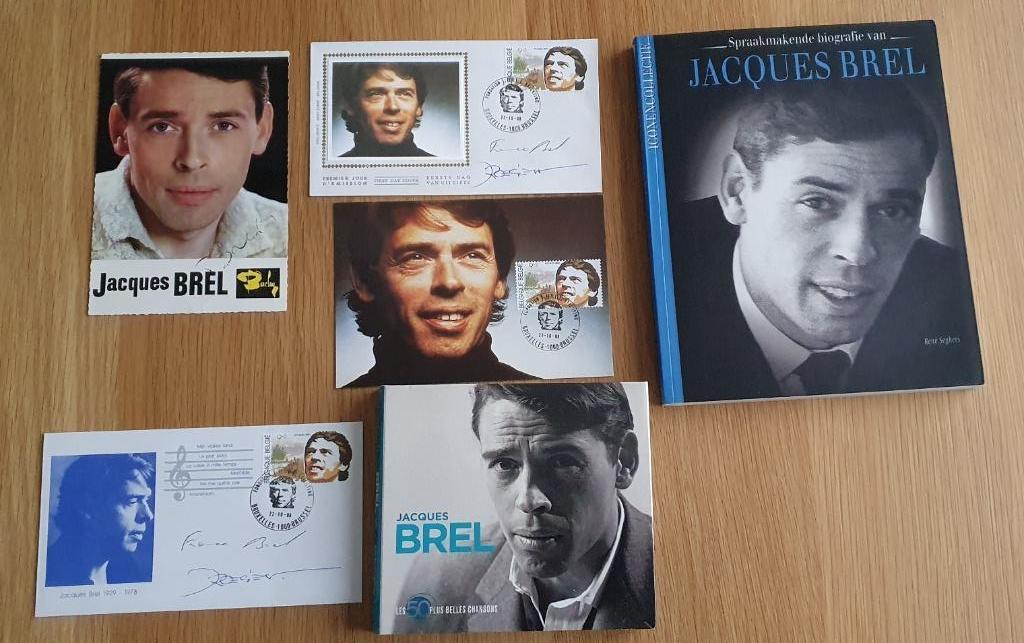 Jacques Brel-pakket: 1 gesign. foto + 3 CD's +1 boek +3x FDC, Enlèvement ou Envoi, Neuf