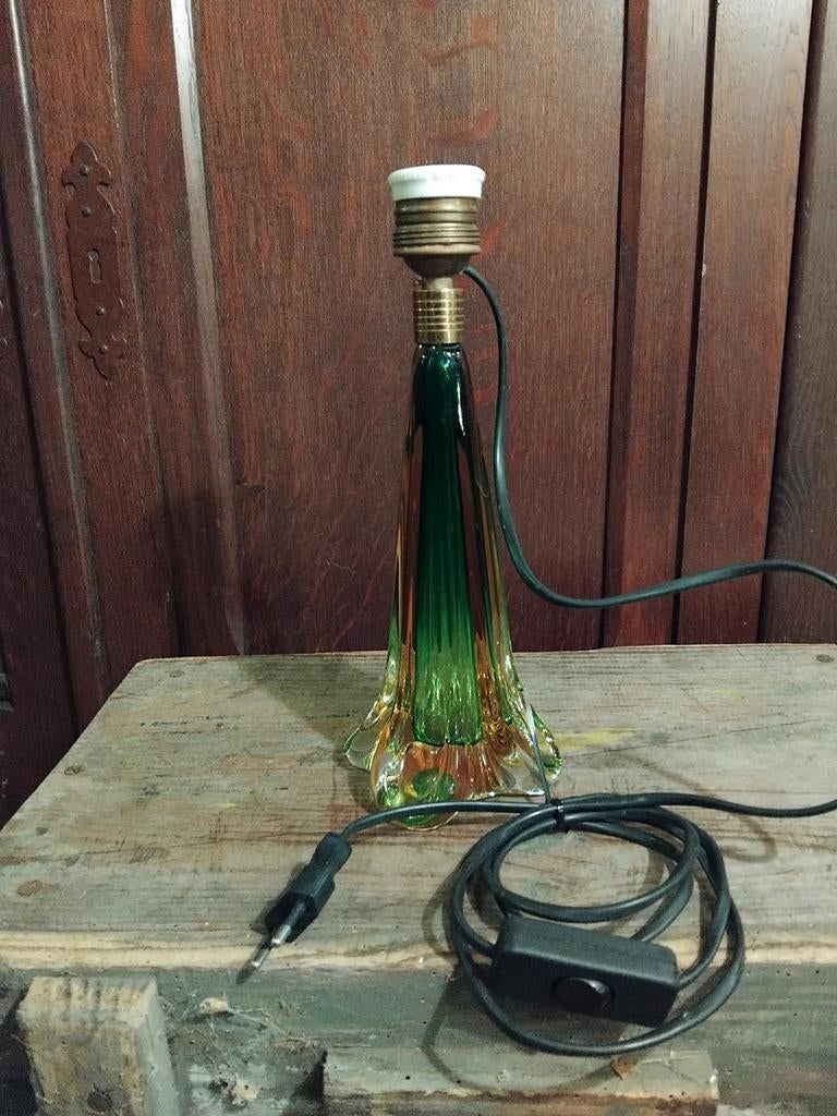 Lampe de table Val Saint Lambert, cristal vert, Enlèvement ou Envoi